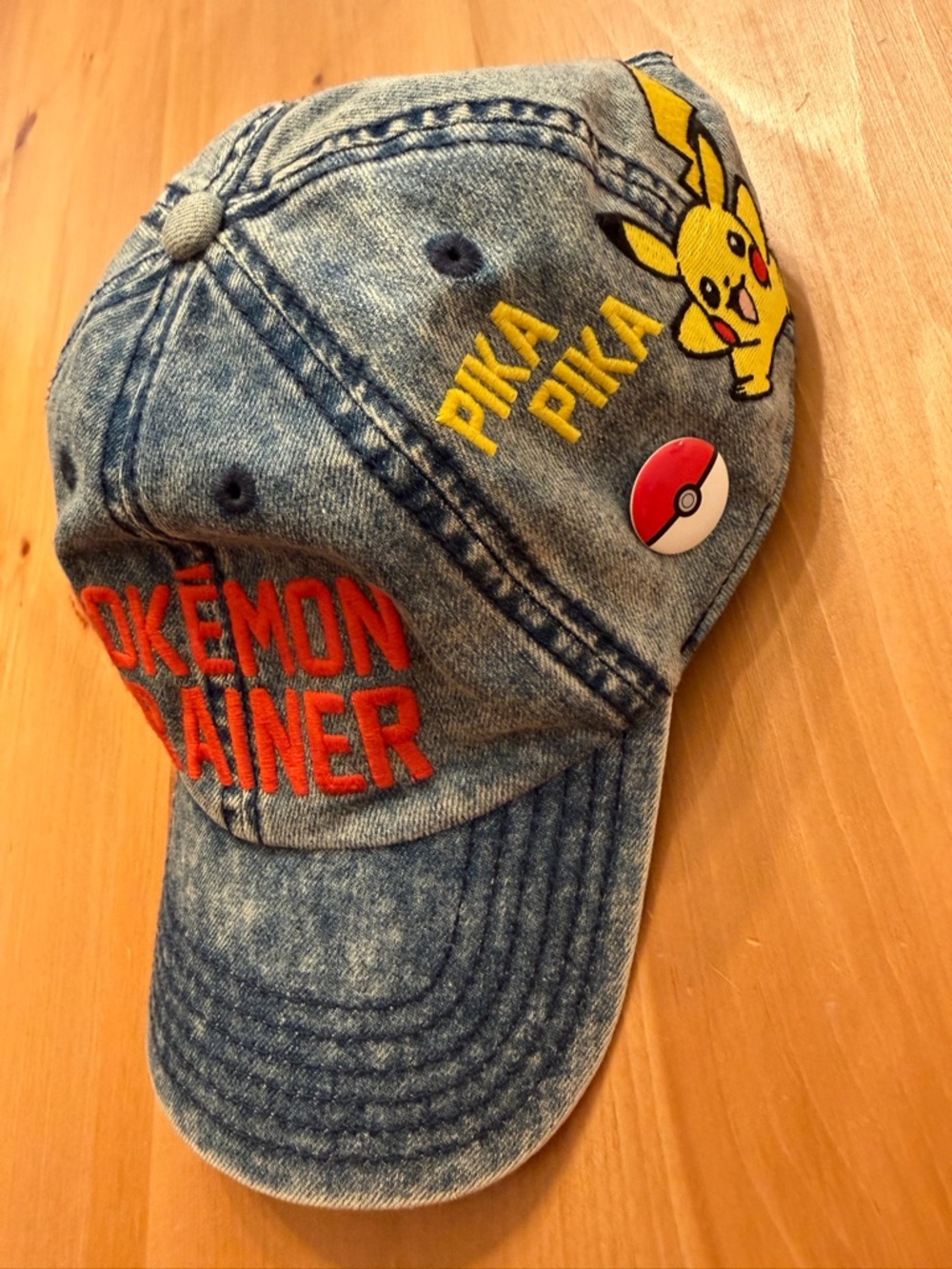 Pokemon Denim Baseball Cap with Pikachu - Yellow, Red, Blue